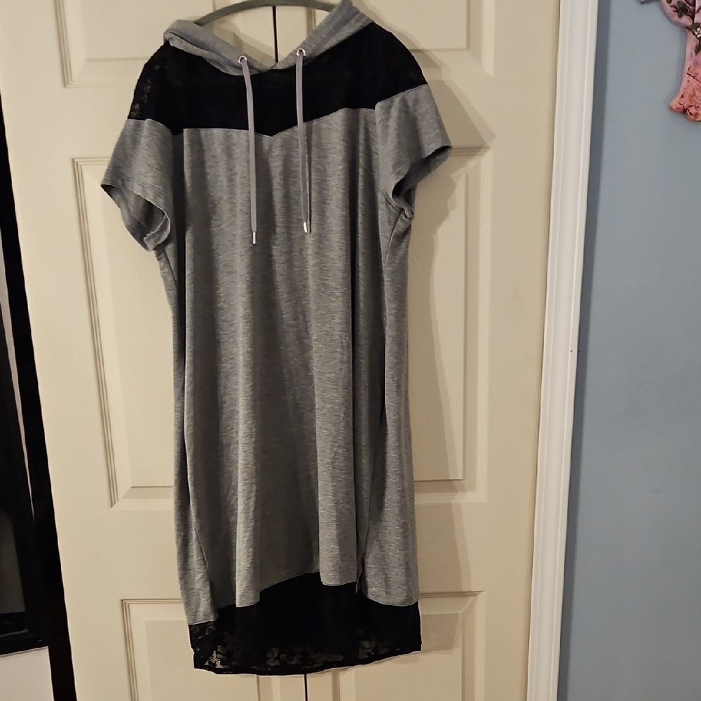 Livi Active Gray and Black High-Low Hooded Dress